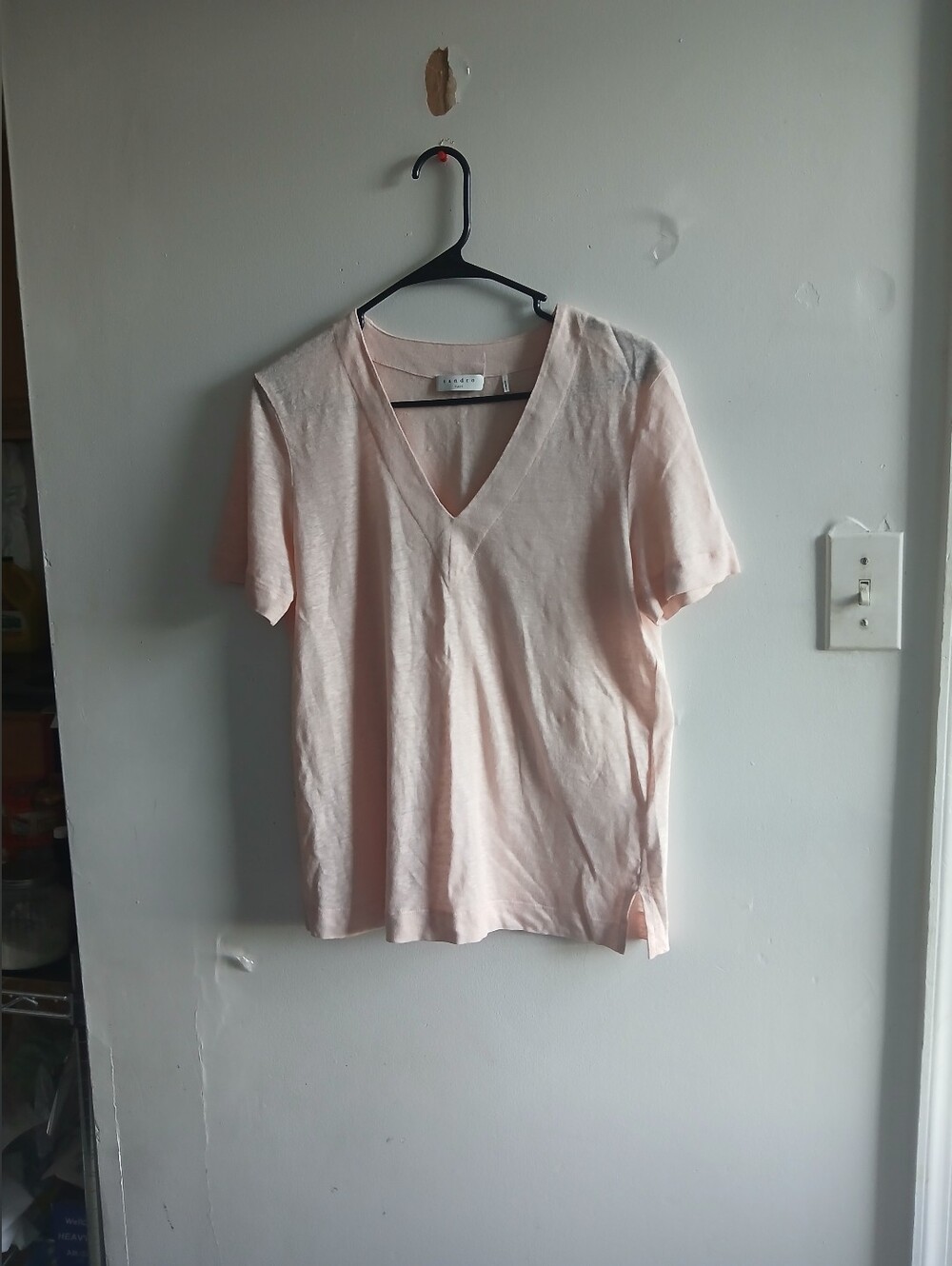 Sandro Pale Pink V-Neck Short Sleeve Tee